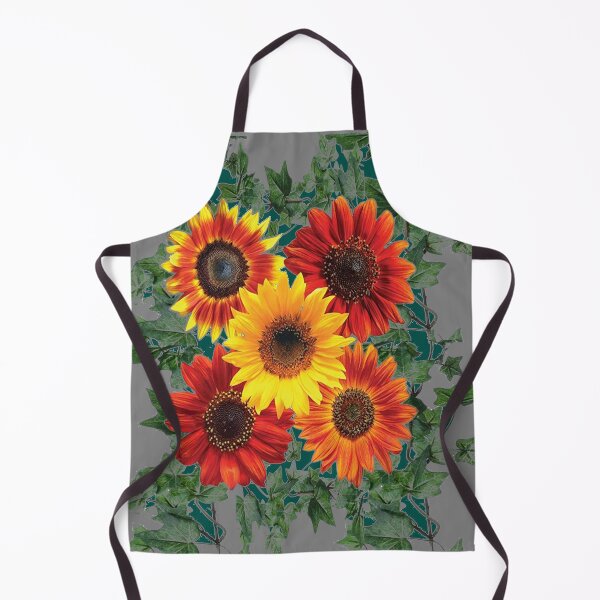 Item preview, YELLOW-RED SUNFLOWERS IVY VINES GREY ART   designed and sold by sharlesart.