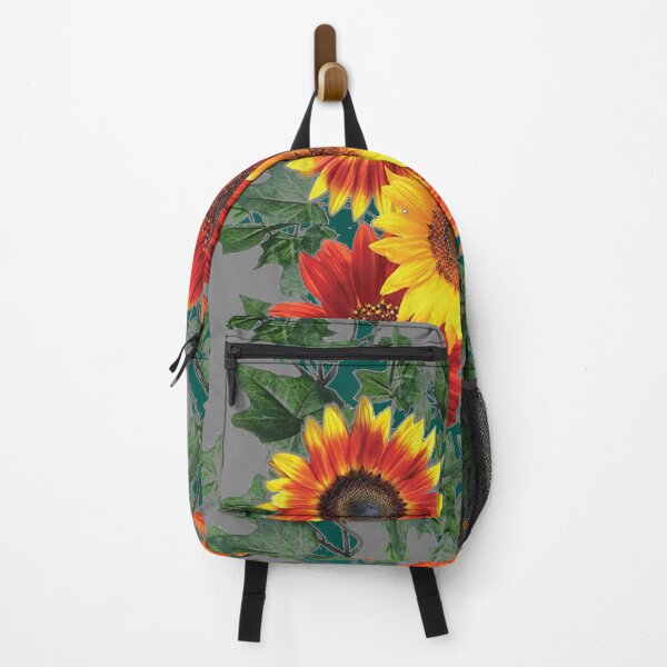 Item preview, YELLOW-RED SUNFLOWERS IVY VINES GREY ART designed and sold by sharlesart.