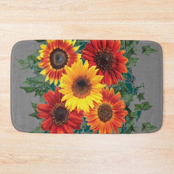 Item preview, YELLOW-RED SUNFLOWERS IVY VINES GREY ART   designed and sold by sharlesart.
