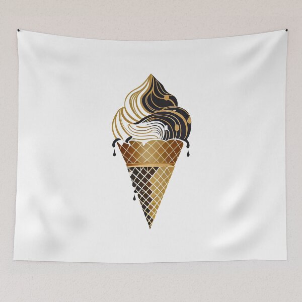 Aperçu de l'œuvre Dripping Ice Cream Cone in Black and Gold créée et vendue par ShadowAndSlate.