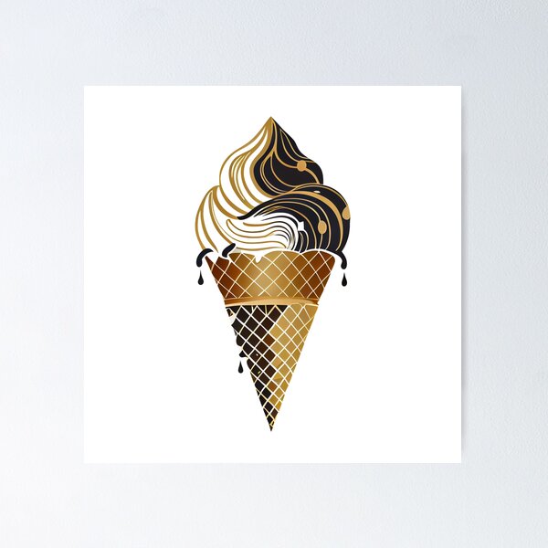 Item preview, Dripping Ice Cream Cone in Black and Gold designed and sold by ShadowAndSlate.