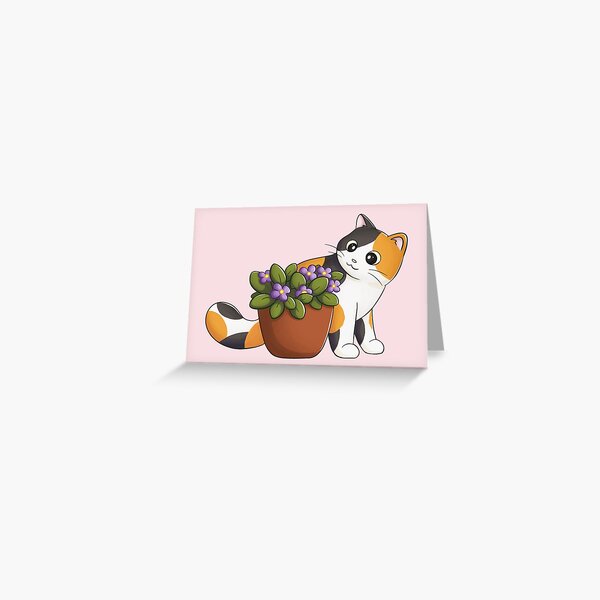 Calico Cat With Flower Greeting Card