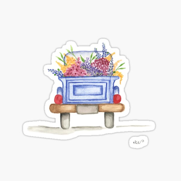 Floral Delivery Truck Watercolor Sticker
