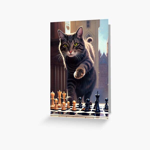 Chess playing cat Greeting Card
