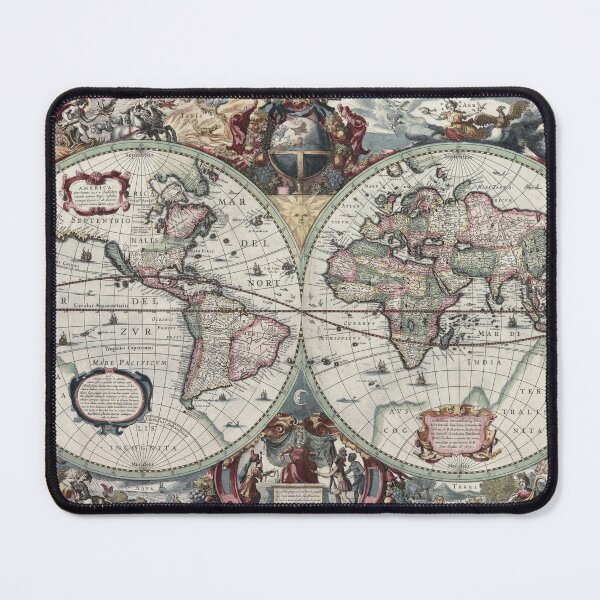 Item preview, Decorative Baroque World Map | A Masterpiece of Dutch Cartography, Adorned with Whimsical Illustrations and Mythical Scenes designed and sold by Strad Digital ART.