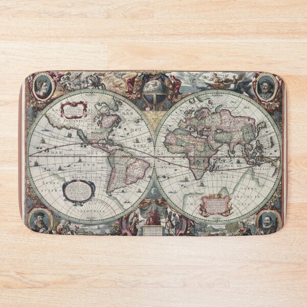 Item preview, Decorative Baroque World Map | A Masterpiece of Dutch Cartography, Adorned with Whimsical Illustrations and Mythical Scenes designed and sold by Strad Digital ART.