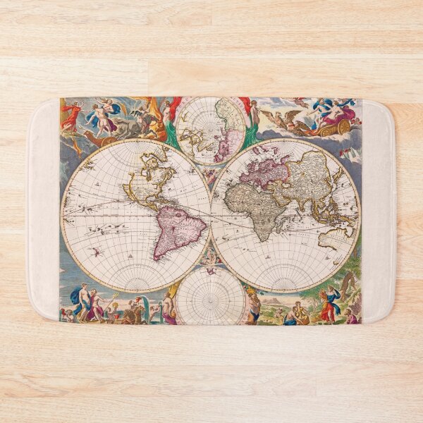 Item preview, Discover the World in 1658 | Stunning Engraved Double Hemisphere Map with Mythological Border Illustrations designed and sold by Strad Digital ART.