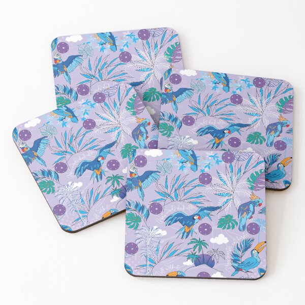 Item preview, Periwinkle pickleball with tropical birds designed and sold by EvieWoj.