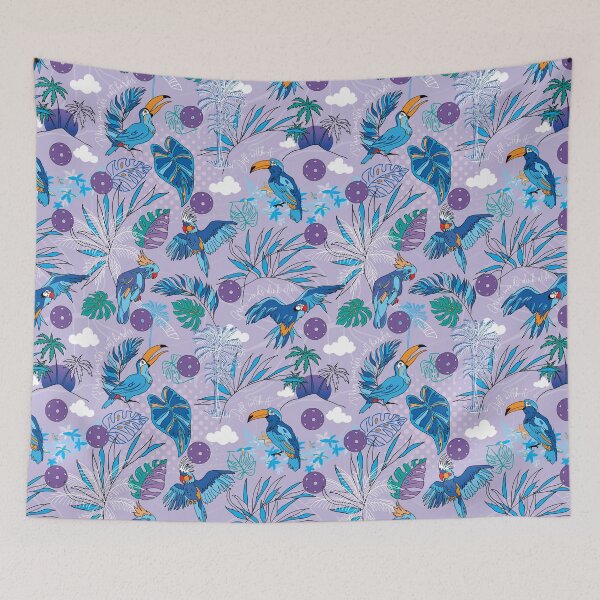 Item preview, Periwinkle pickleball with tropical birds designed and sold by EvieWoj.