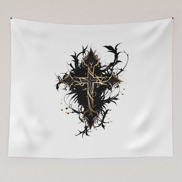 Item preview, Tribal Dark Gothic Cross with Gold Highlights designed and sold by ShadowAndSlate.