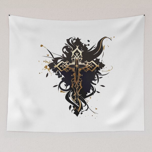 Item preview, Tribal Dark Gothic Gold Cross with Black Ink Background designed and sold by ShadowAndSlate.