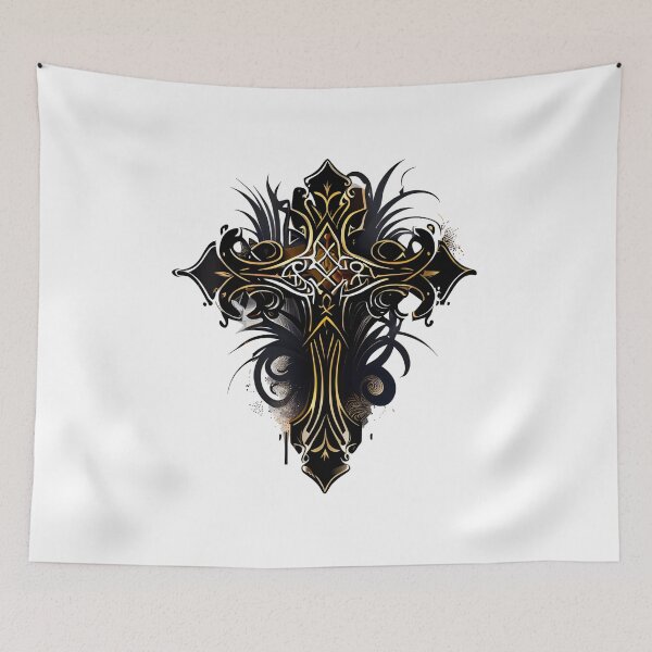 Item preview, Gold Gothic Gold Cross with Black Tribal Background designed and sold by ShadowAndSlate.