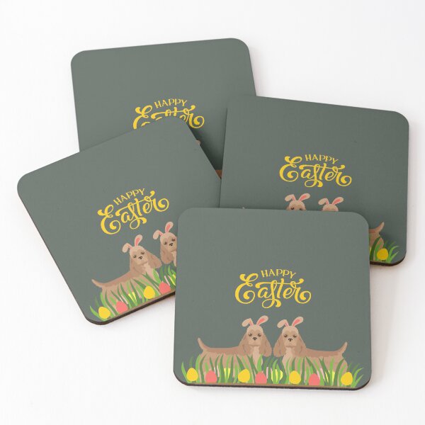 Item preview, Happy Easter with Bunny American Cocker Spaniel Behind Grass with Colorful Eggs designed and sold by SeasonalDogs.