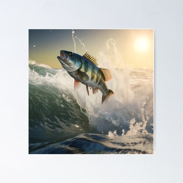fisher pulling bass fish out of water | Art Print
