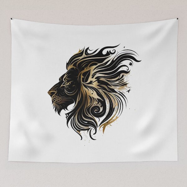 Artikelvorschau, Black and Gold Tribal Lion entworfen und verkauft von ShadowAndSlate.