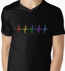 Rainbow Pulse Hearbeat LGBT Men's V-Neck T-Shirt