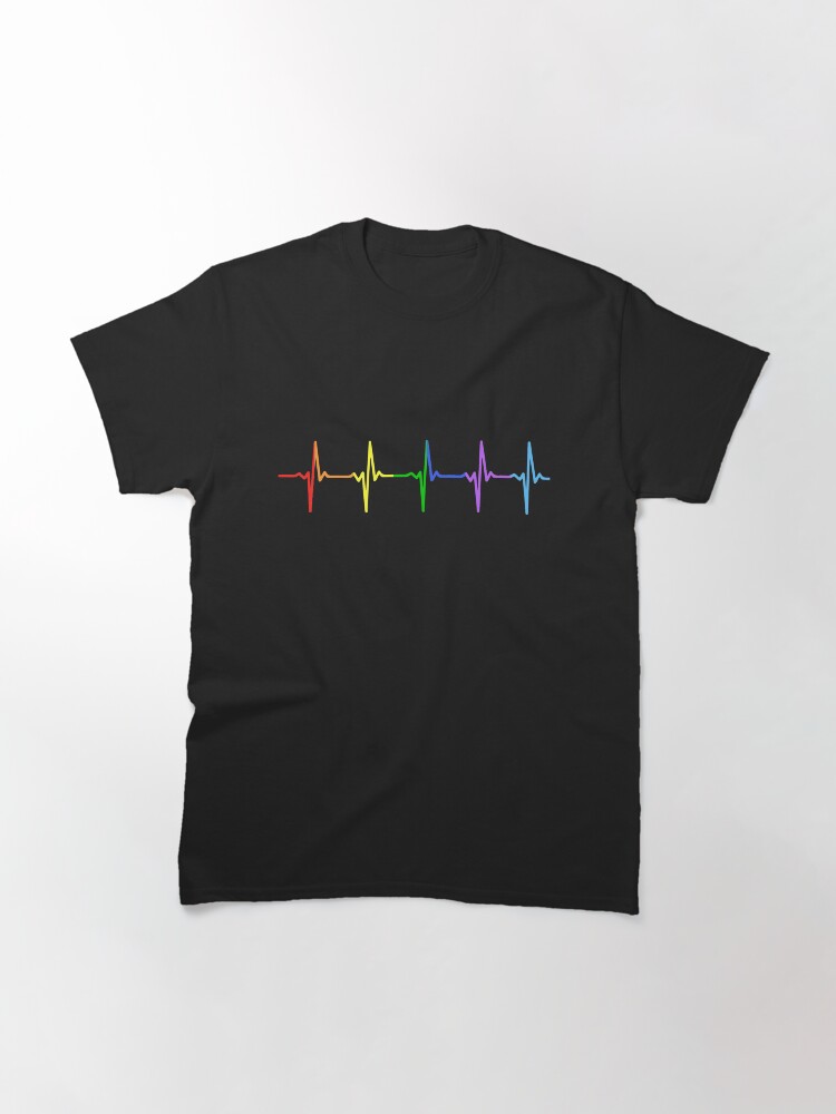 Thumbnail 3 of 7, Classic T-Shirt, Rainbow Pulse Hearbeat LGBT designed and sold by thingsandthings.