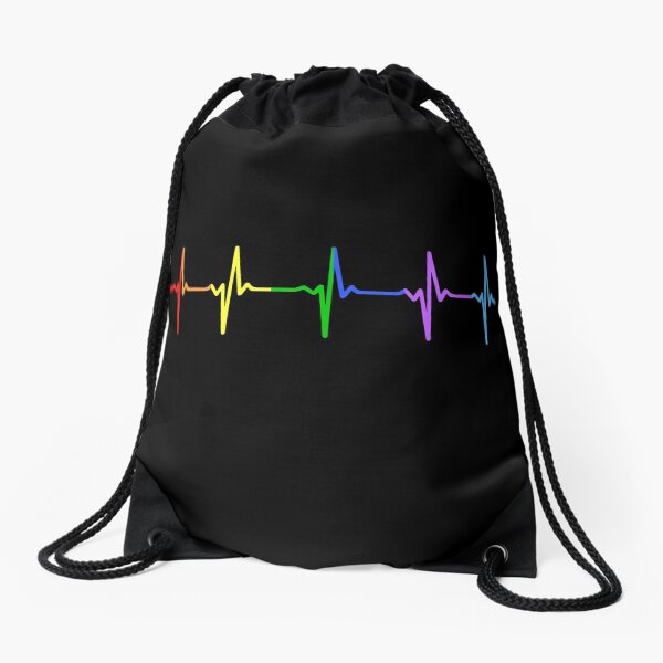 Rainbow Pulse Hearbeat LGBT Drawstring Bag