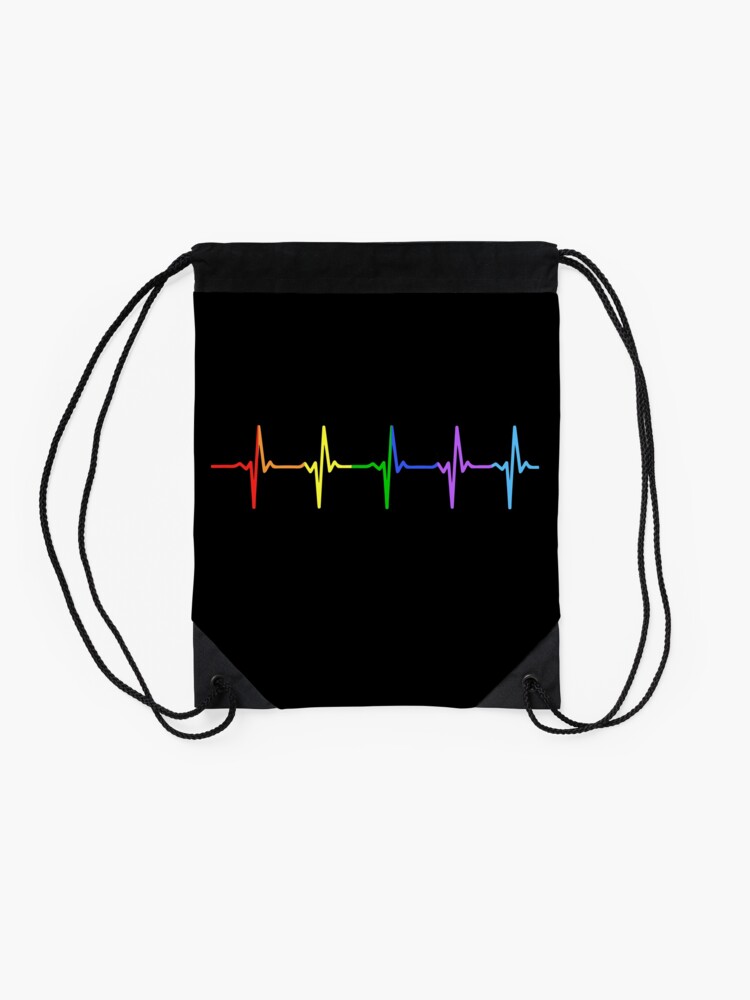 Alternate view of Rainbow Pulse Hearbeat LGBT Drawstring Bag