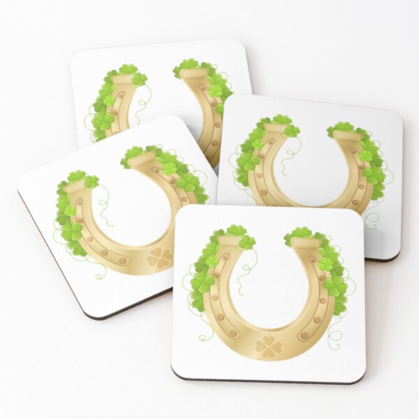 Item preview, golden horseshoe with clover for wealth and good luck designed and sold by polich.