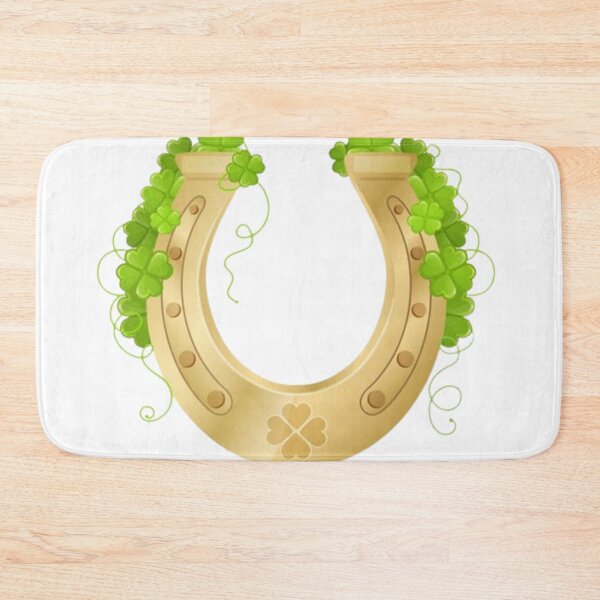 Item preview, golden horseshoe with clover for wealth and good luck designed and sold by polich.