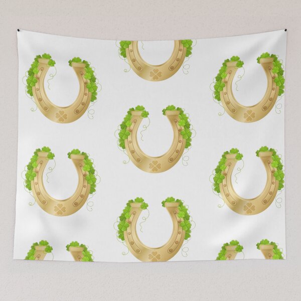 Item preview, golden horseshoe with clover for wealth and good luck designed and sold by polich.