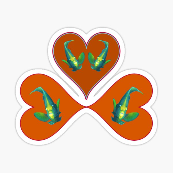 Kaiserfisch | Drei Herzen in Rot für einen Fisch in Bewegung | Weißer Hintergrund | Sticker