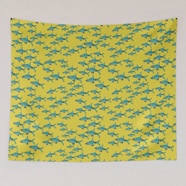 Item preview, Blue and Yellow Bala Shark Fish Repeating Pattern  designed and sold by ginaisarty.