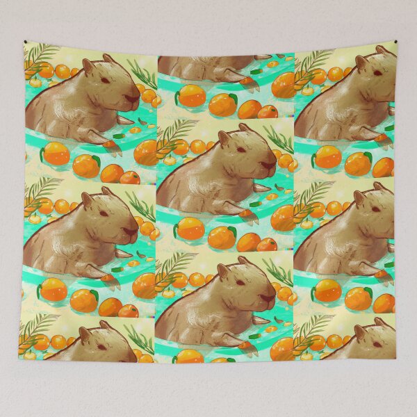 Item preview, Capybara in a hot spring with oranges designed and sold by CatPaintStore.