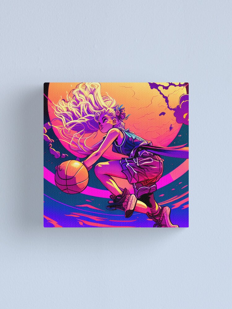Basketball girl Synthwave aesthetic girl playing basketball Canvas Print