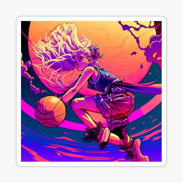Basketball girl - Synthwave aesthetic girl playing basketball Sticker