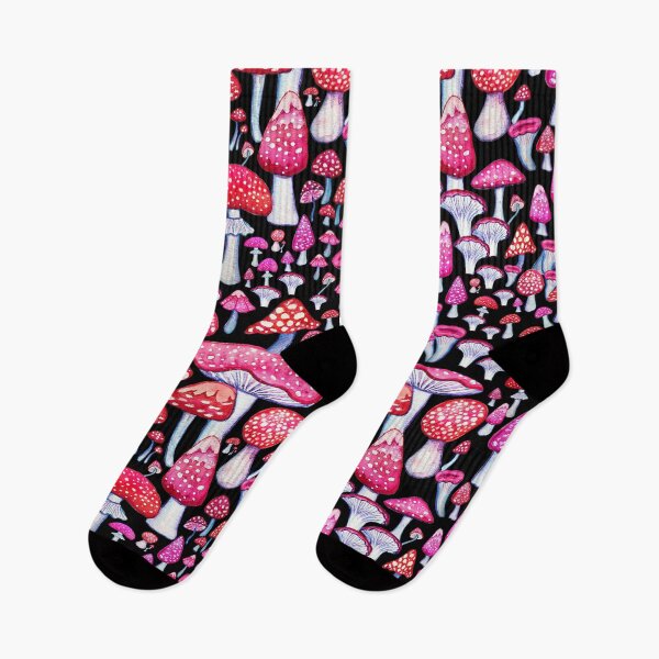 Item preview, Pink and red mushrooms on black designed and sold by MagentaRose.