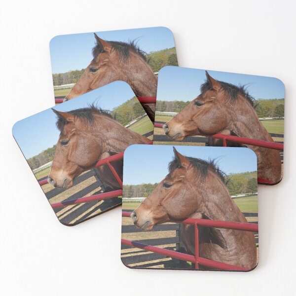 Item preview, bay horse with red fence designed and sold by sarelitay.
