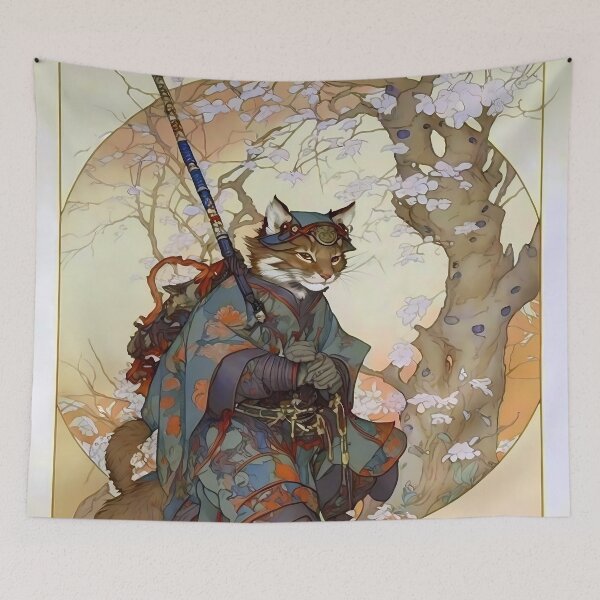 Item preview, Vintage Art Nouveau Traditional Japanese Kitsune Samurai designed and sold by entwithanaxe.