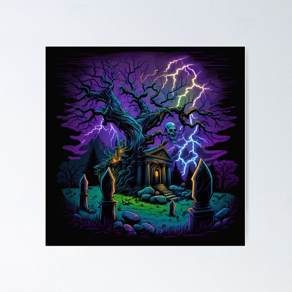 Artikelvorschau, Lightning Storm Above Cemetery-Synth-Welle entworfen und verkauft von StayCreepy13.
