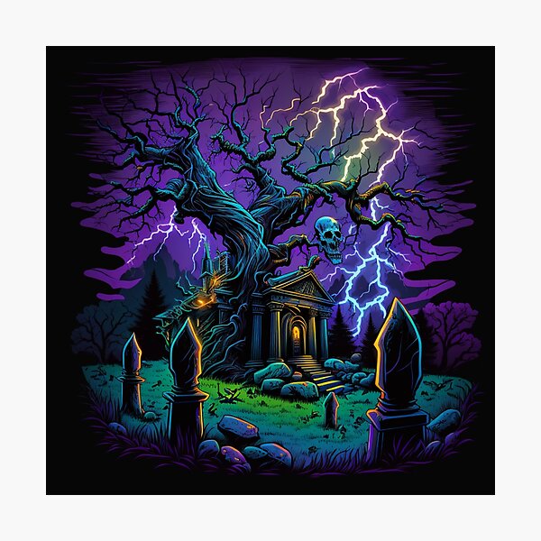 Artikelvorschau, Lightning Storm Above Cemetery-Synth-Welle entworfen und verkauft von StayCreepy13.