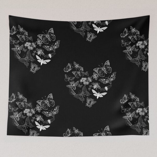 Item preview, Butterfly & Bee Pollinators Heart Shape White Line Drawing Design designed and sold by EarthArtDesigns.