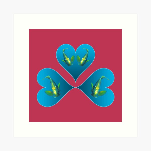 Kaiserfisch | Drei Herzen in Blau für einen Fisch in Bewegung | Viva Magenta Hintergrund | Kunstdruck