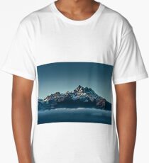 Beautiful alpine peaks view from the top over the clouds Long T-Shirt