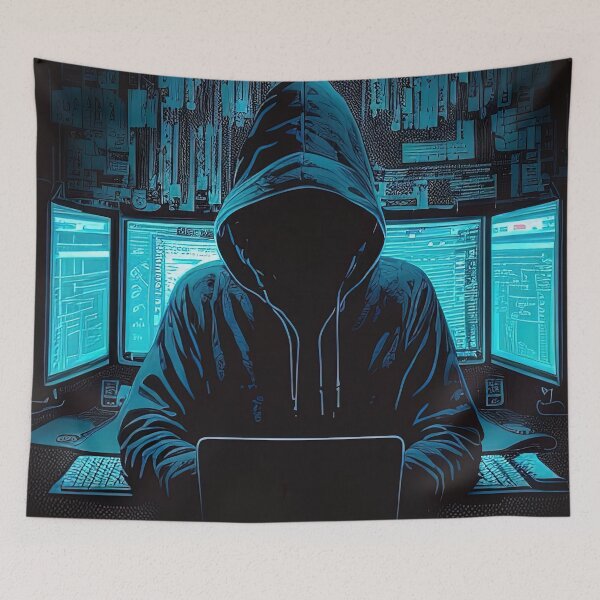 Item preview, Black hat hacker with hoodie in blue designed and sold by RK - Shop.