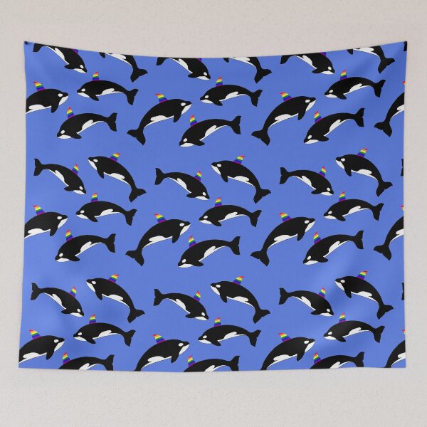 Item preview, Gay pride rainbow orca killer whale. Seamless pattern on blue water background. designed and sold by Nalidsa Sukprasert.