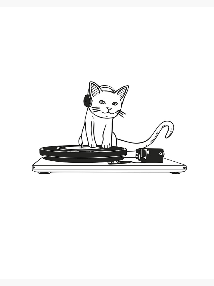 DJ Cat (Black) | Art Board Print