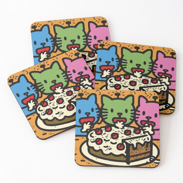 Item preview, Cute cats eating cake, blue yellow green pink designed and sold by NxtGenArt.