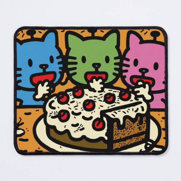 Item preview, Cute cats eating cake, blue yellow green pink designed and sold by NxtGenArt.