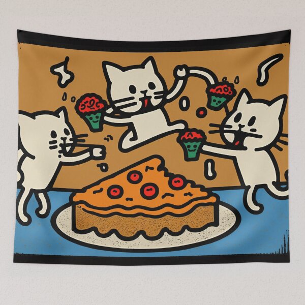 Item preview, Cute and happy cats jumping eating cake designed and sold by NxtGenArt.