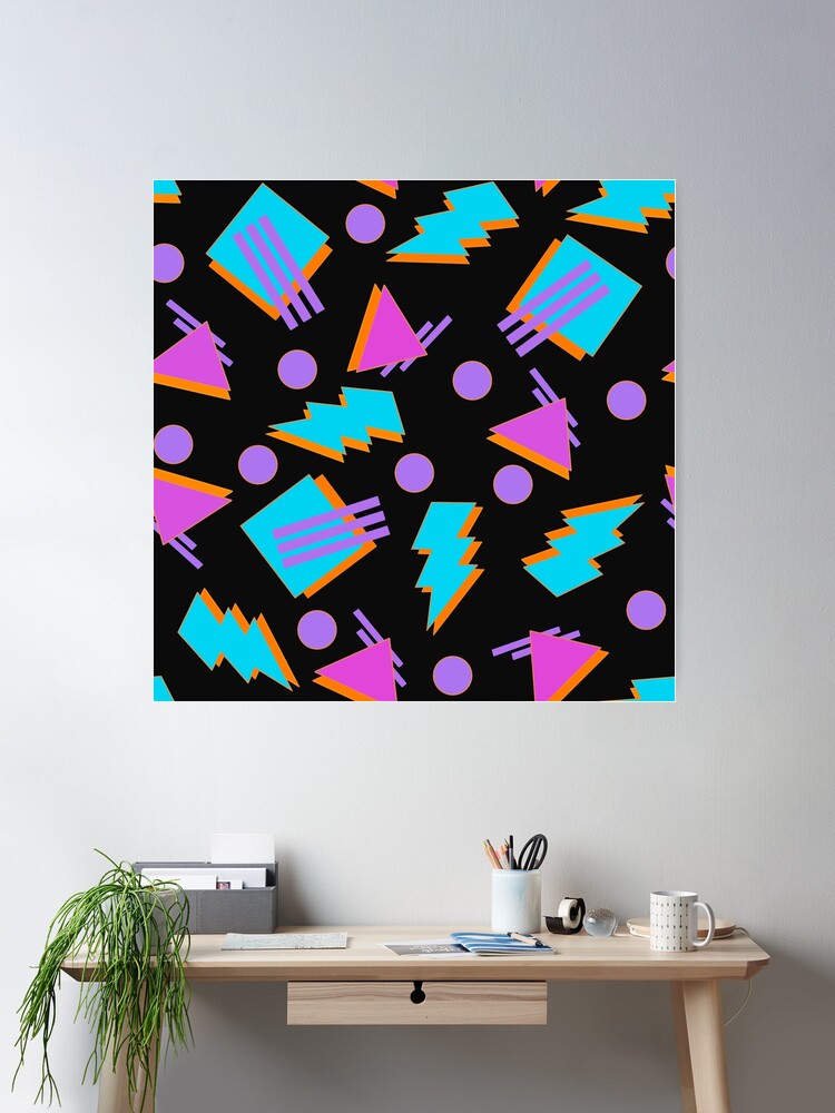 Funky Vintage Memphis Style Design on Black Background