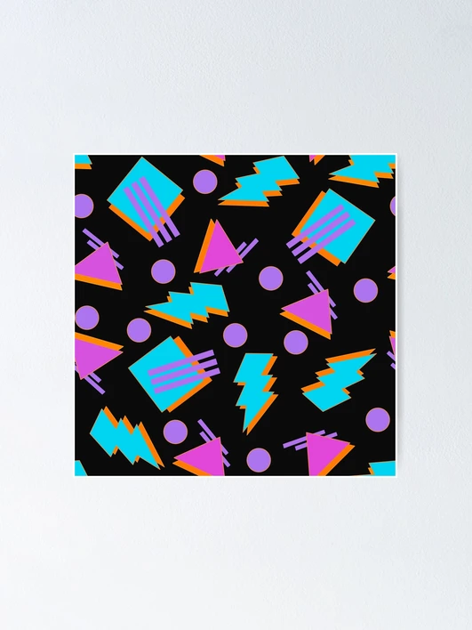 Funky Vintage Memphis Style Design on Black Background