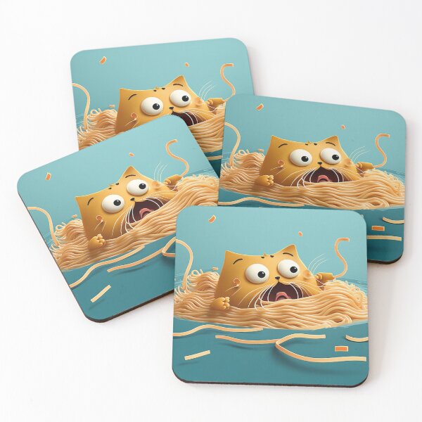 Item preview, Nervous cute cat drowning in spaghetti designed and sold by NxtGenArt.