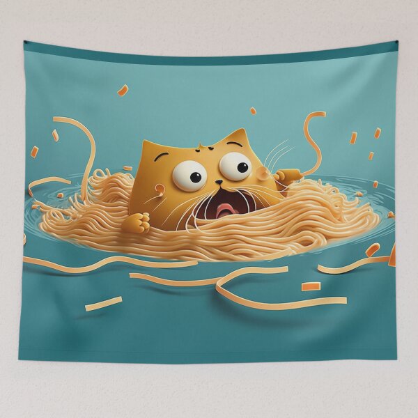 Item preview, Nervous cute cat drowning in spaghetti designed and sold by NxtGenArt.
