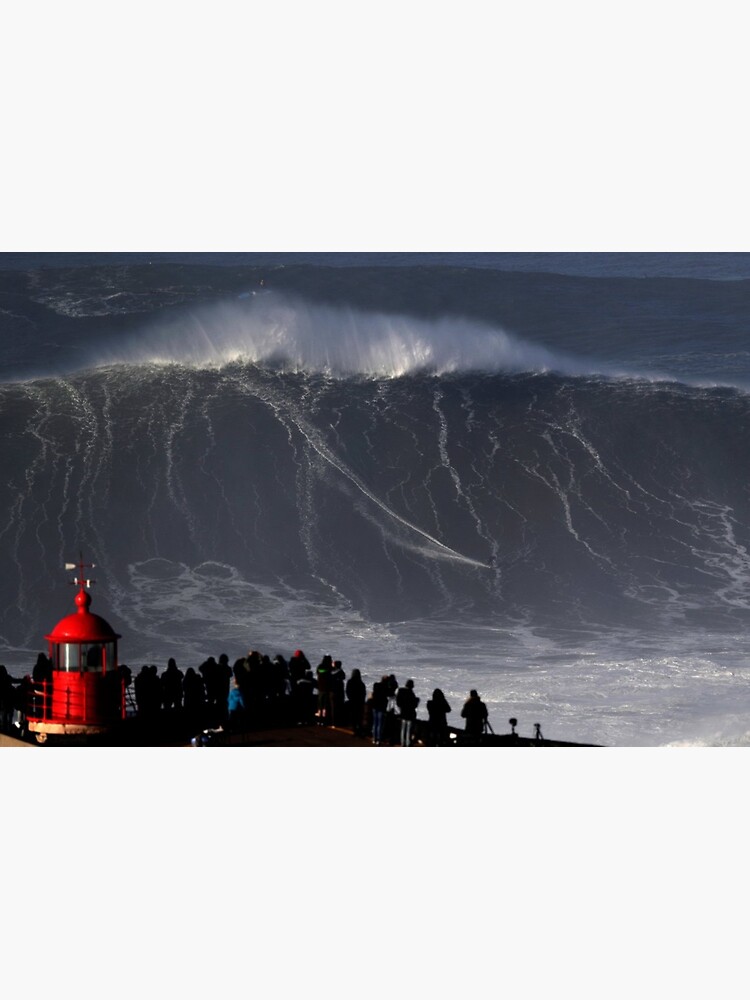 Discover Big Wave Nazare Portugal - Red Lighthouse Premium Matte Vertical Poster